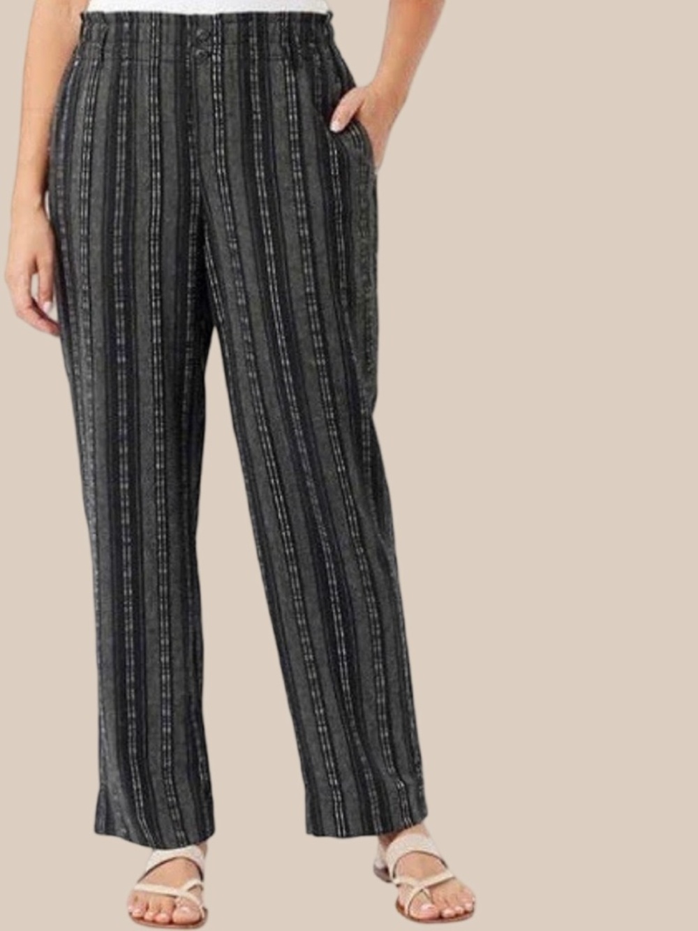 Briggs NY Womens Linen Blend Striped Pull On Pants Elastic Waist Boho Resort M